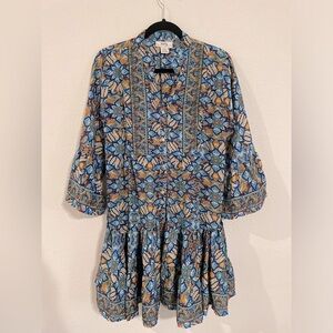 ZURY Women’s Midi Dress Small Silk Colorful Paisley Floral Ruffle Contemporary